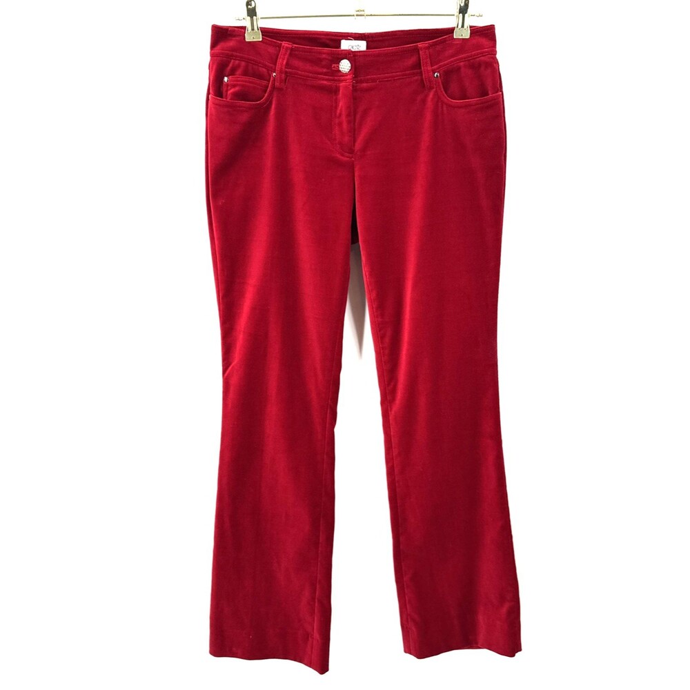 Cache Velvet Pants Women Size 8 Red Rhinestone Button Bootcut Flare Y2K Glam 90s